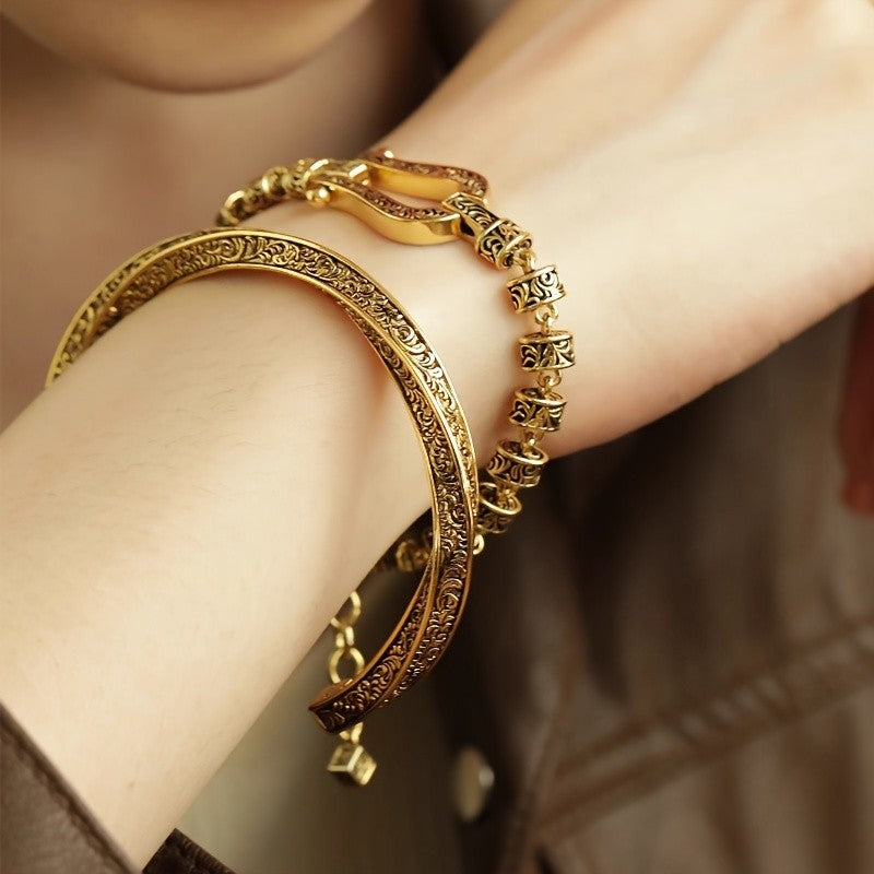 Etched Floral Open Bangle