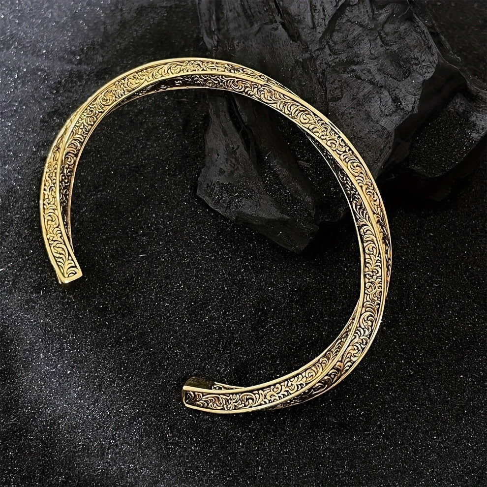 Etched Floral Open Bangle