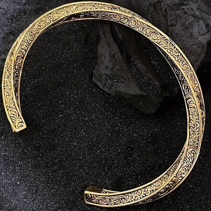 Etched Floral Open Bangle