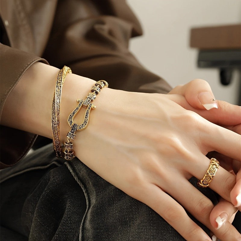 Etched Floral Open Bangle