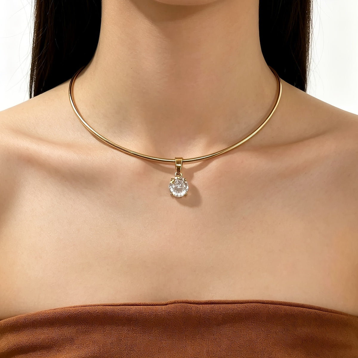 Round Crystal Drop Choker Necklace