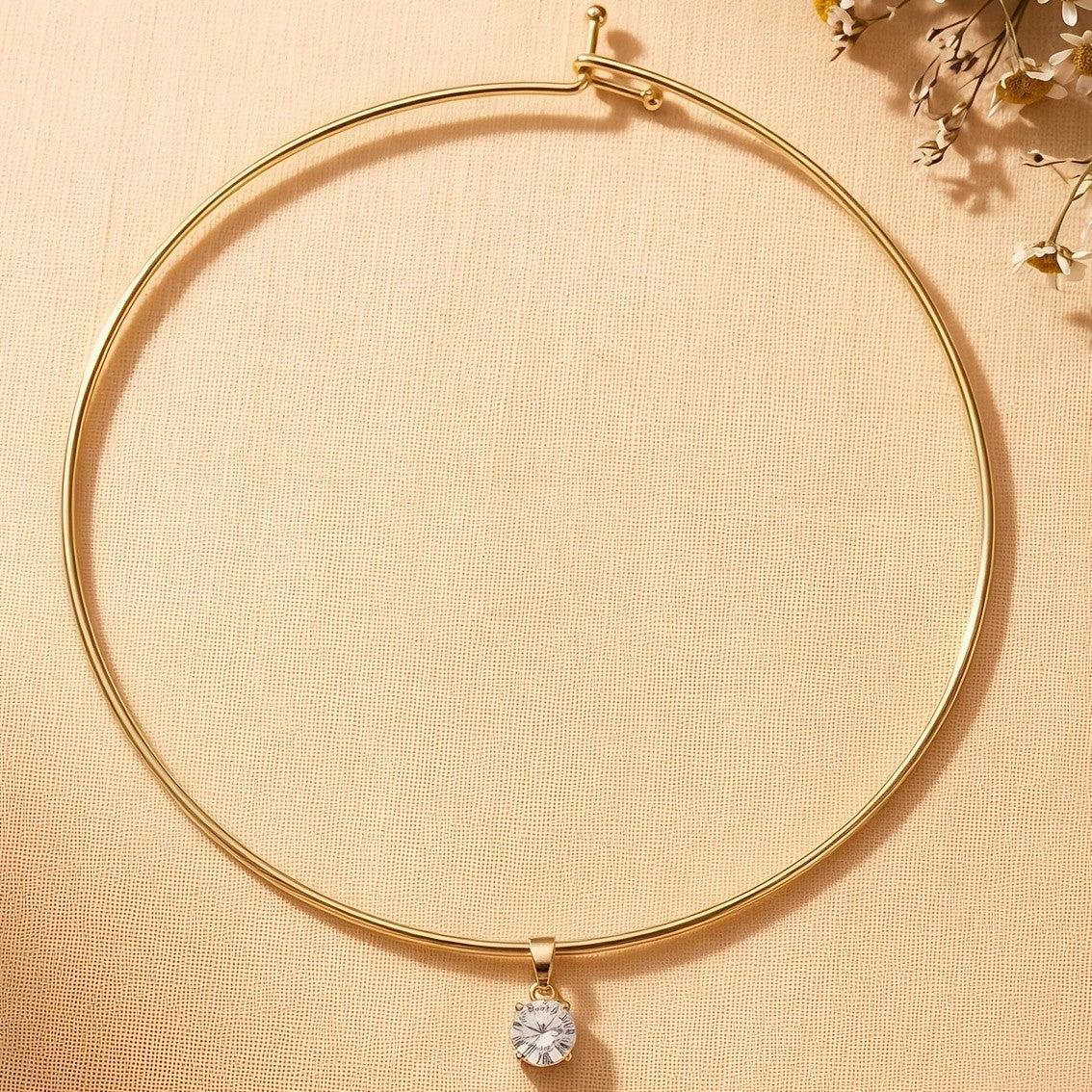 Round Crystal Drop Choker Necklace