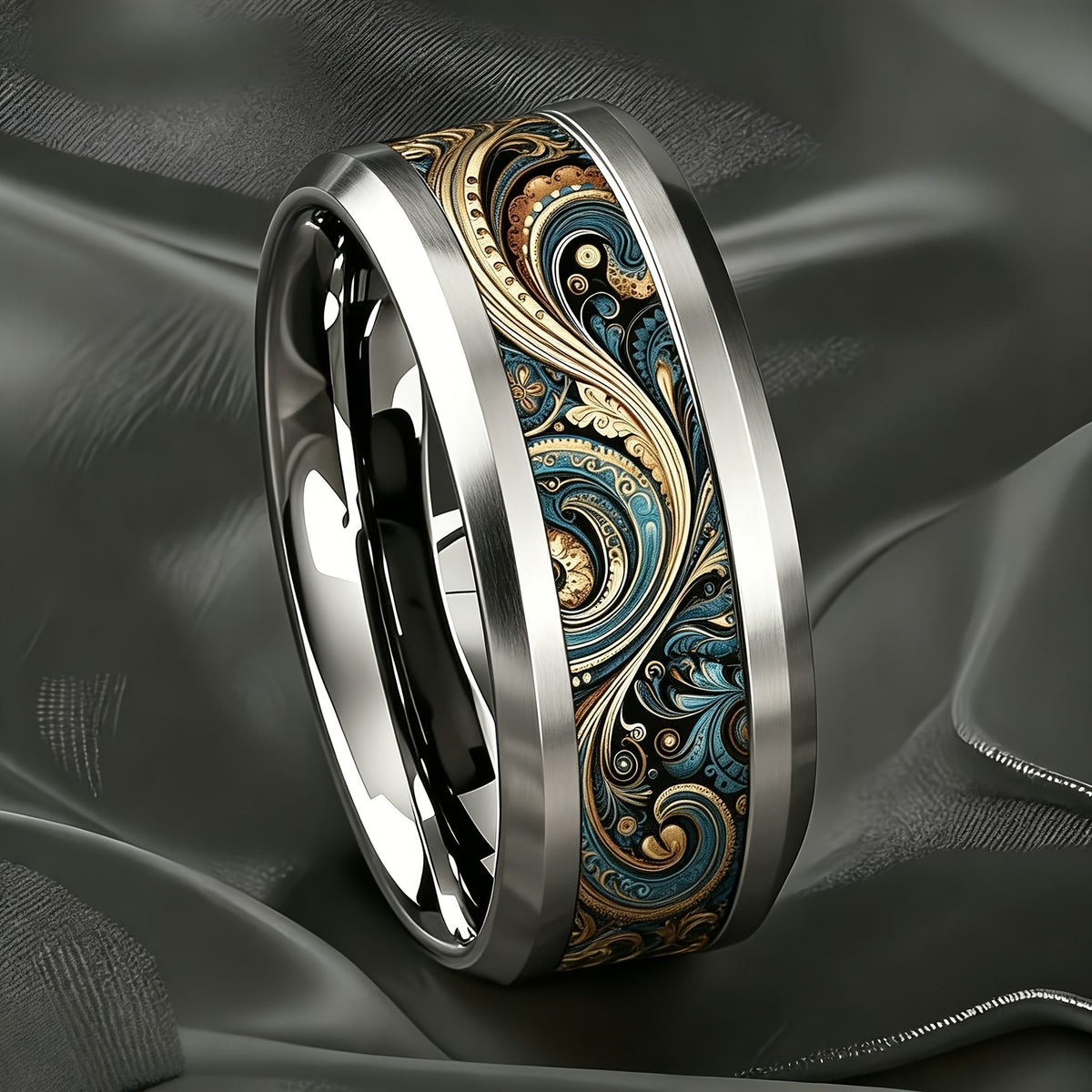 Teal & Gold Baroque Band Ring
