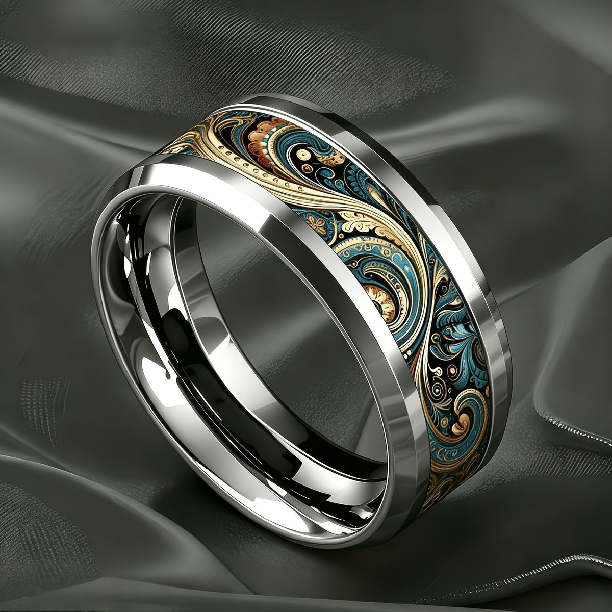 Teal & Gold Baroque Band Ring