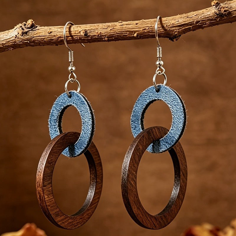 Wood & Denim Double Hoop Earrings