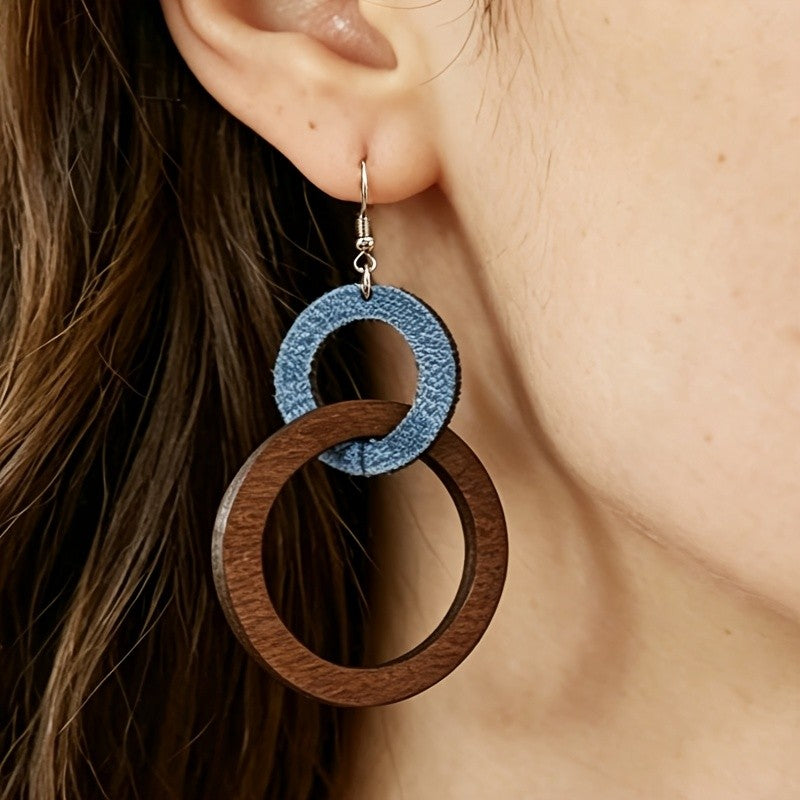 Wood & Denim Double Hoop Earrings