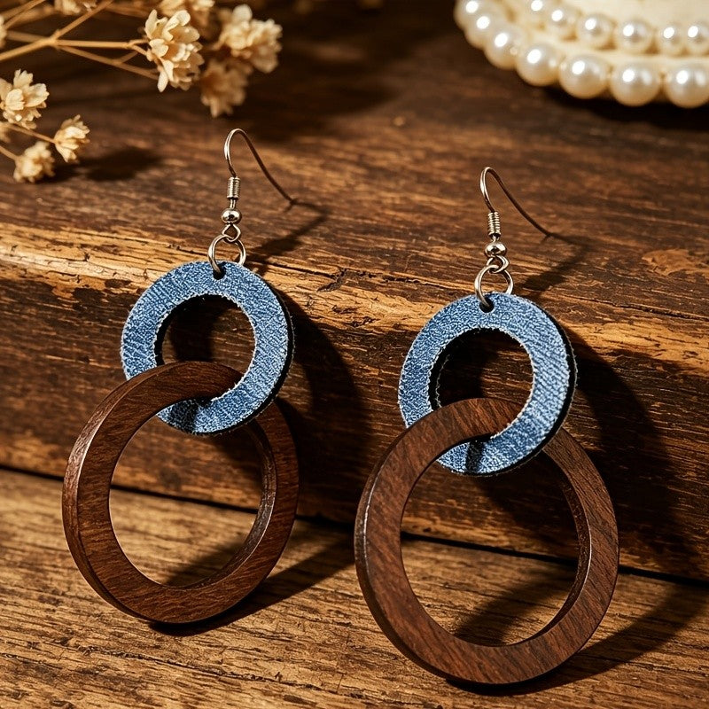 Wood & Denim Double Hoop Earrings