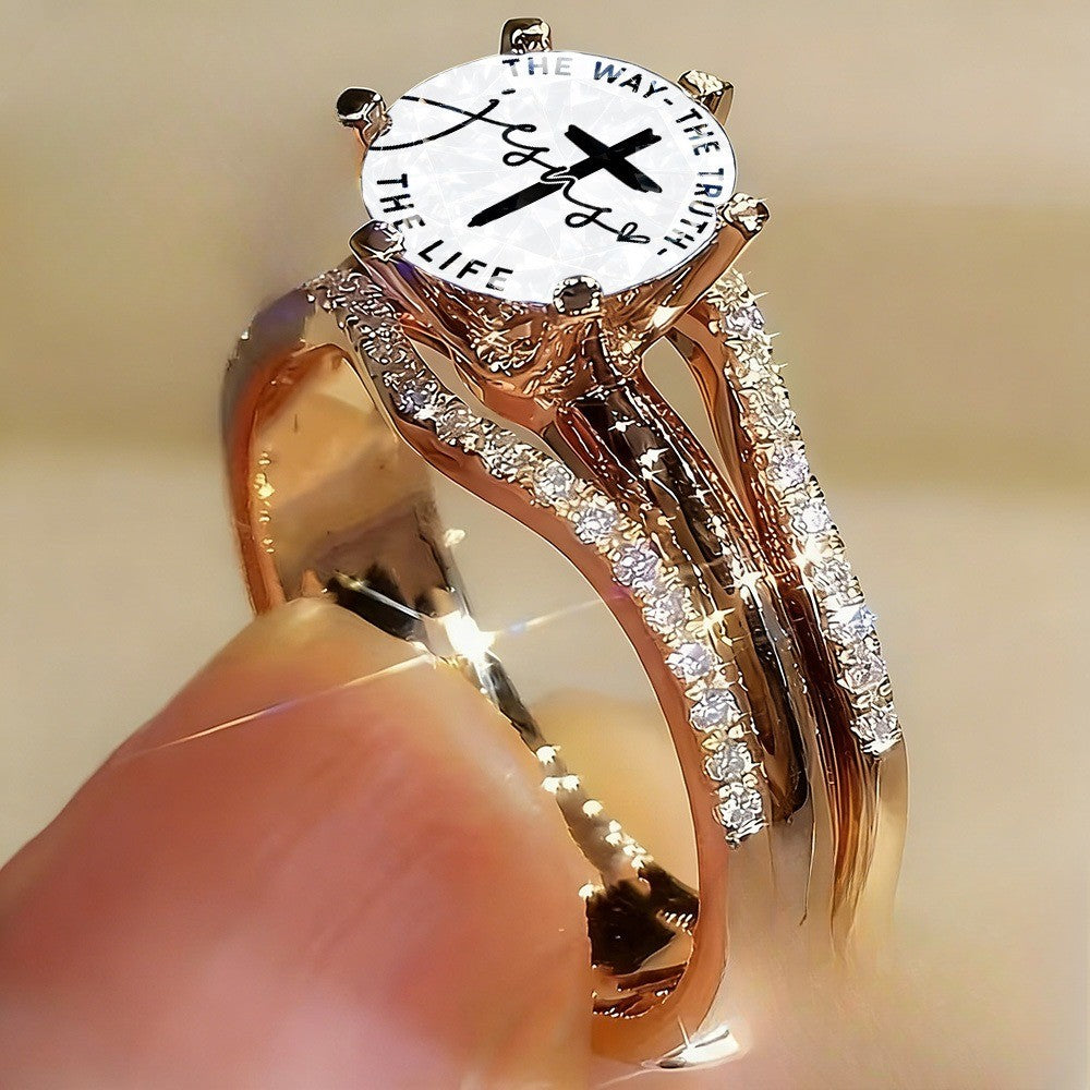 Inscribed Cross Statement Ring