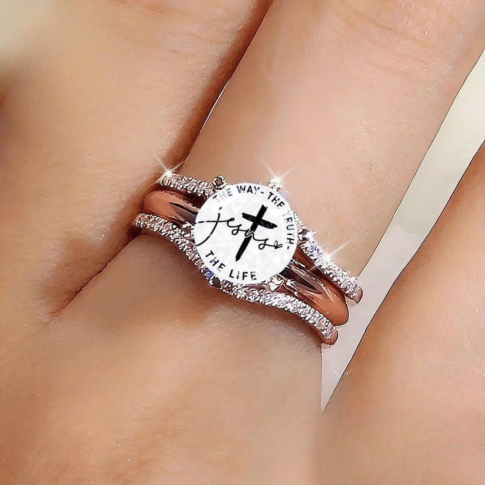 Inscribed Cross Statement Ring