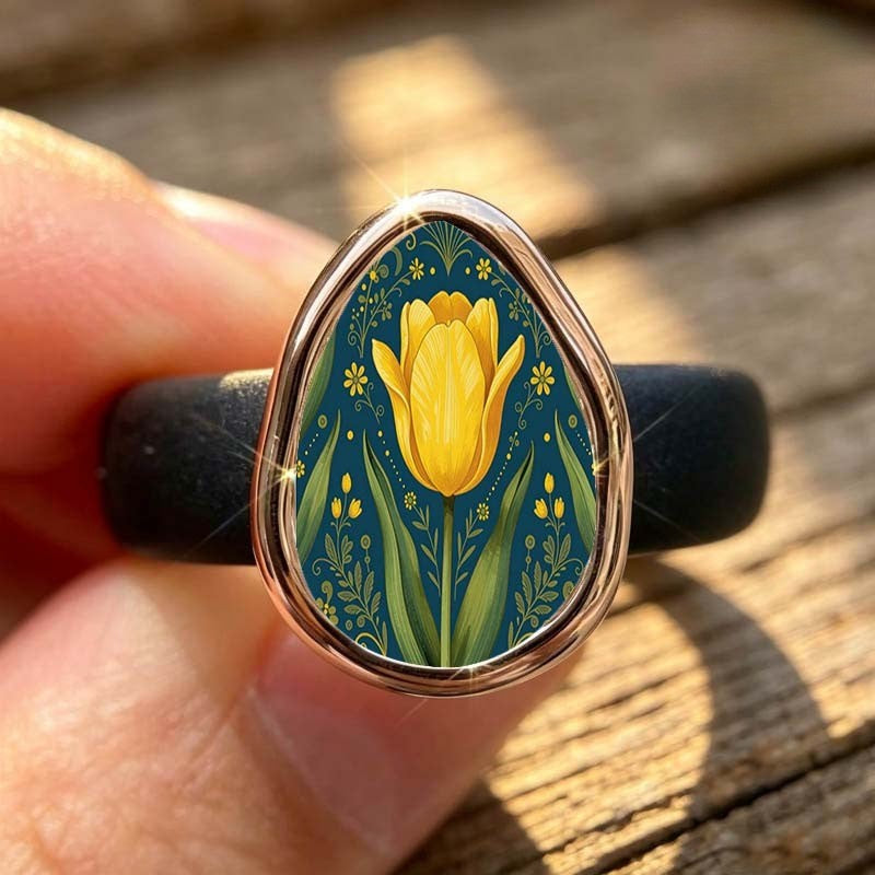 Yellow Tulip Teardrop Ring