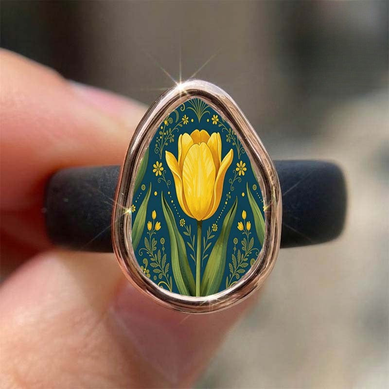 Yellow Tulip Teardrop Ring