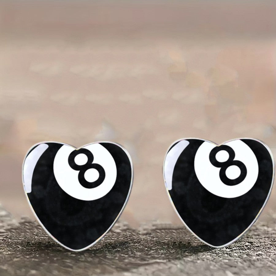 Eight Ball Heart Earrings