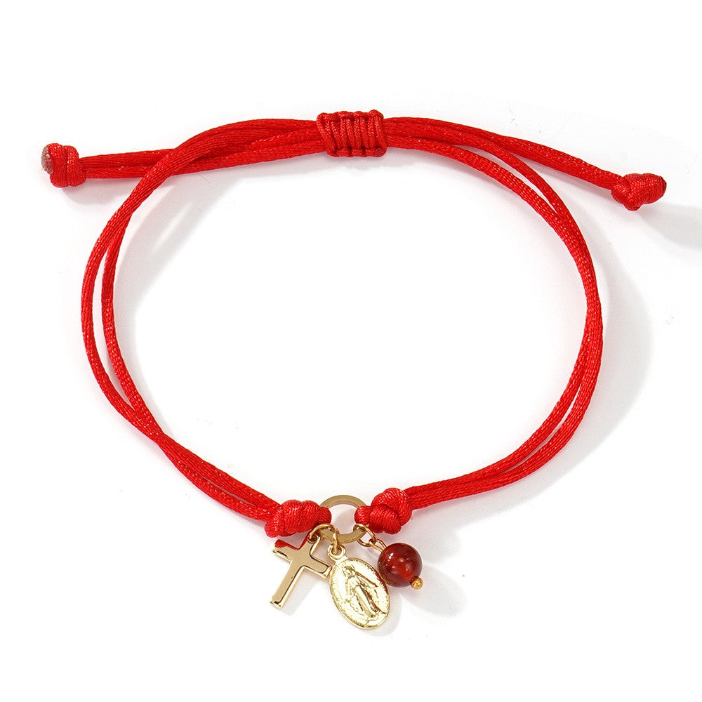 Colorful Cord Cross Charm Bracelet