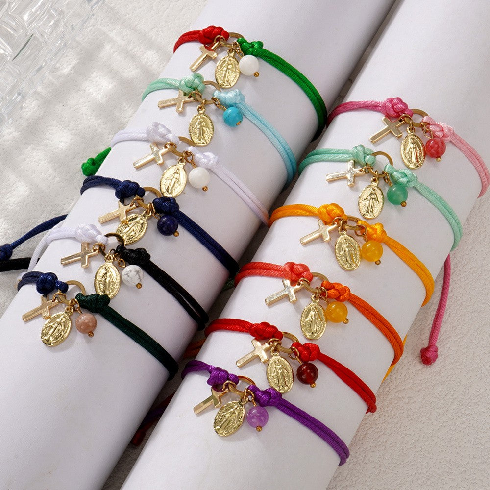 Colorful Cord Cross Charm Bracelet