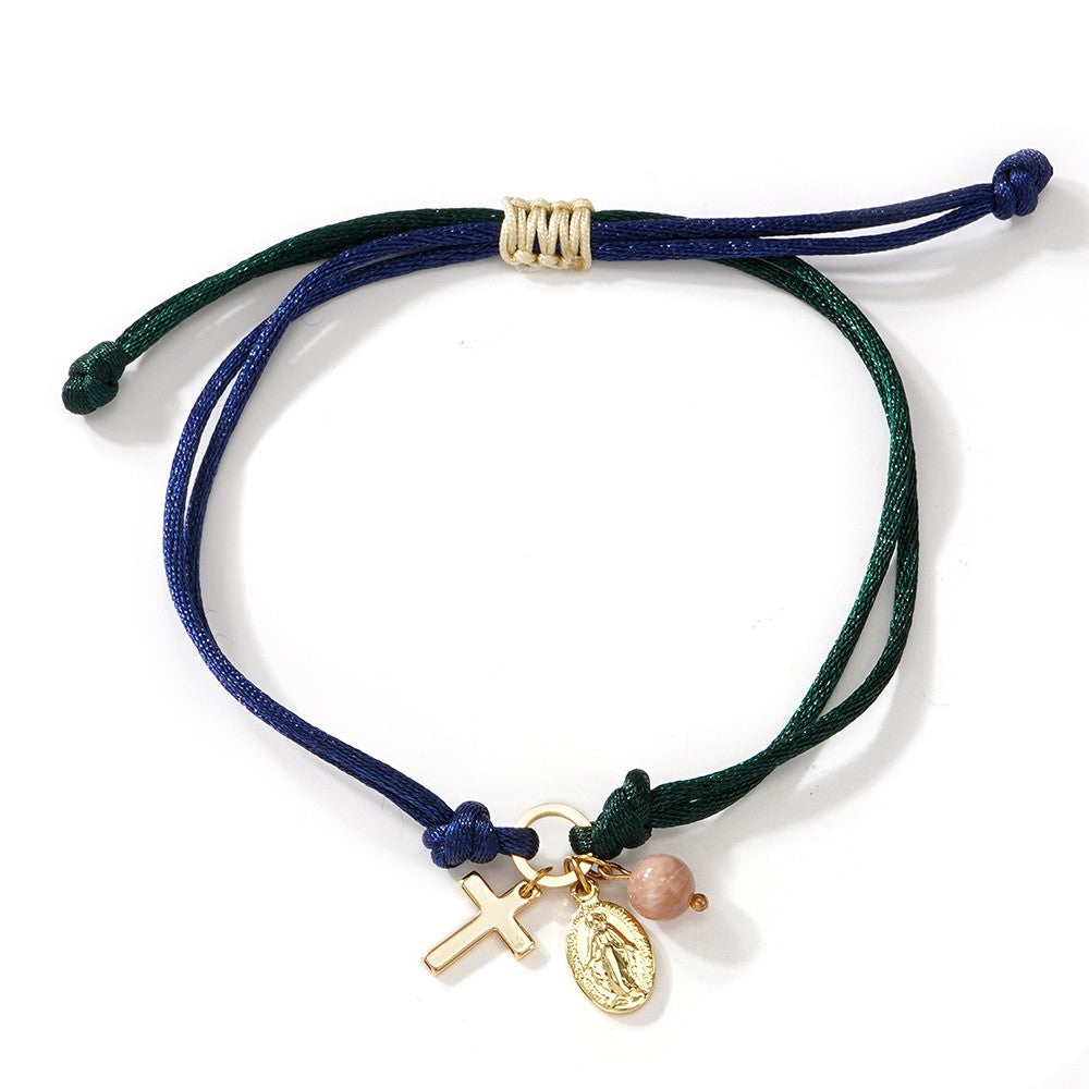 Colorful Cord Cross Charm Bracelet