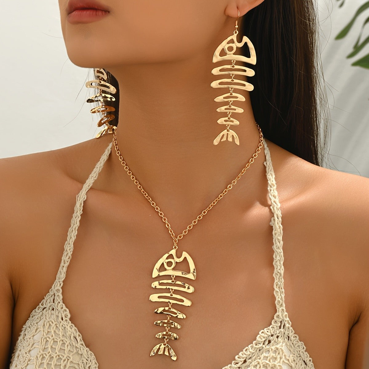 Fishbone Necklace & Earring Set