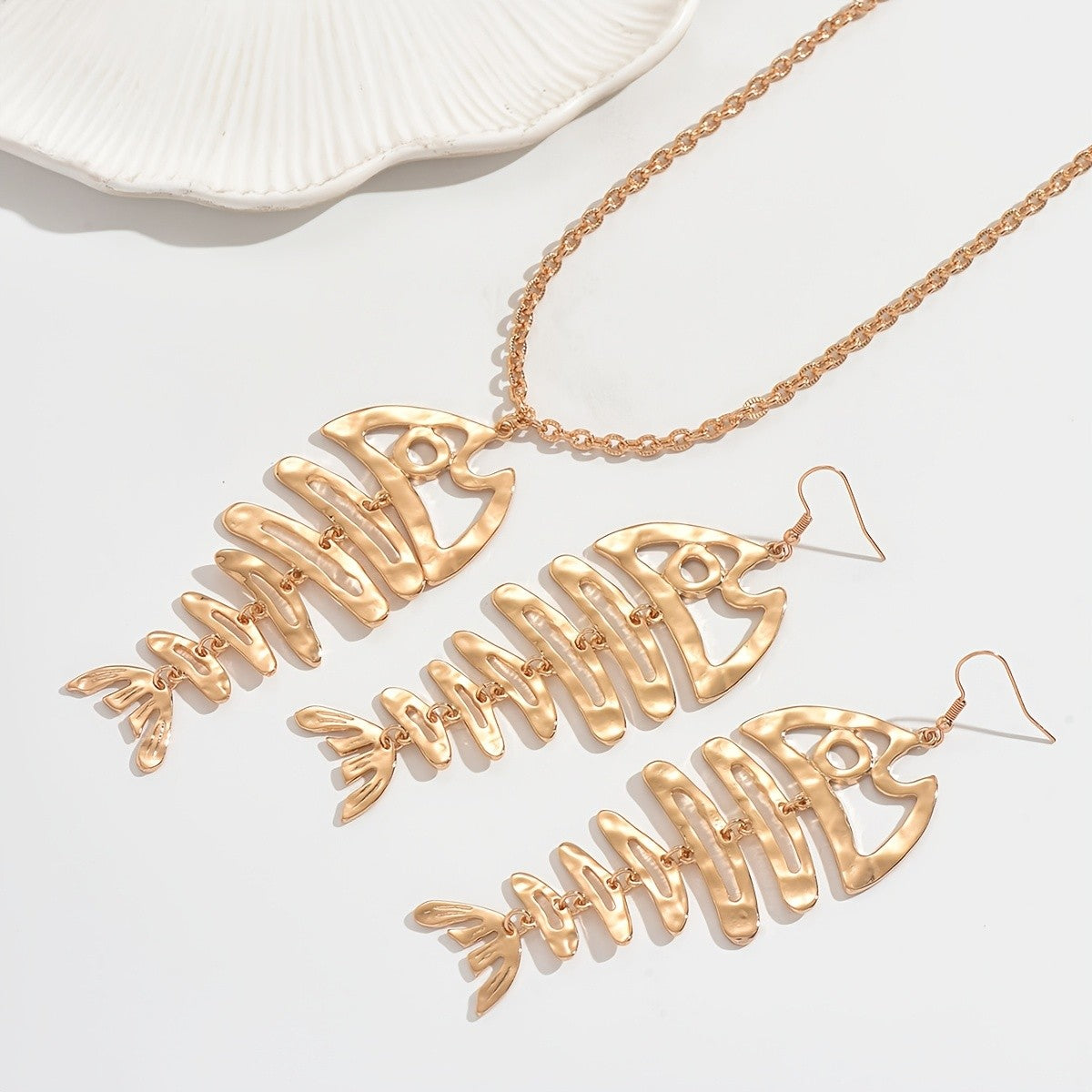 Fishbone Necklace & Earring Set