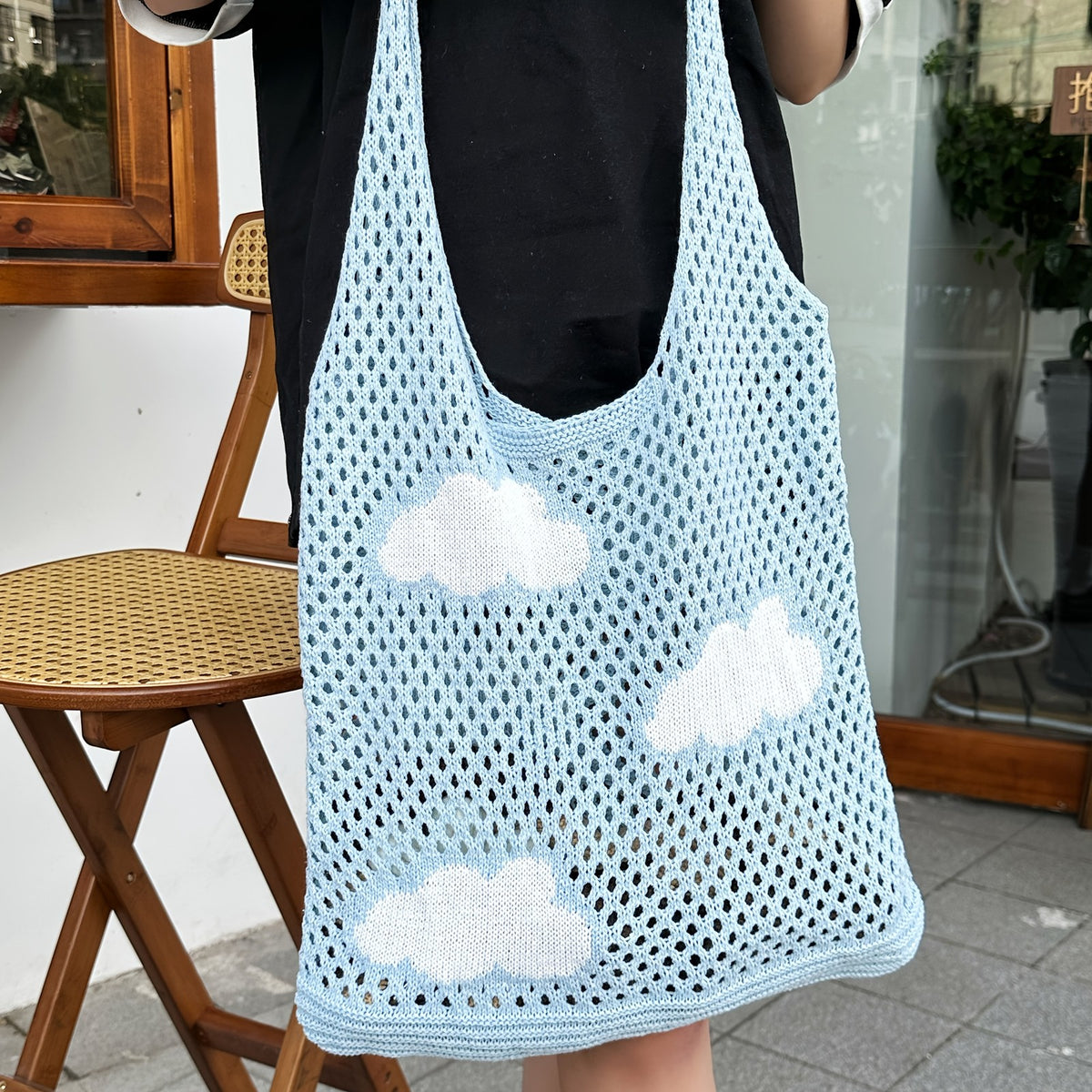 Blue Cloud Mesh Tote
