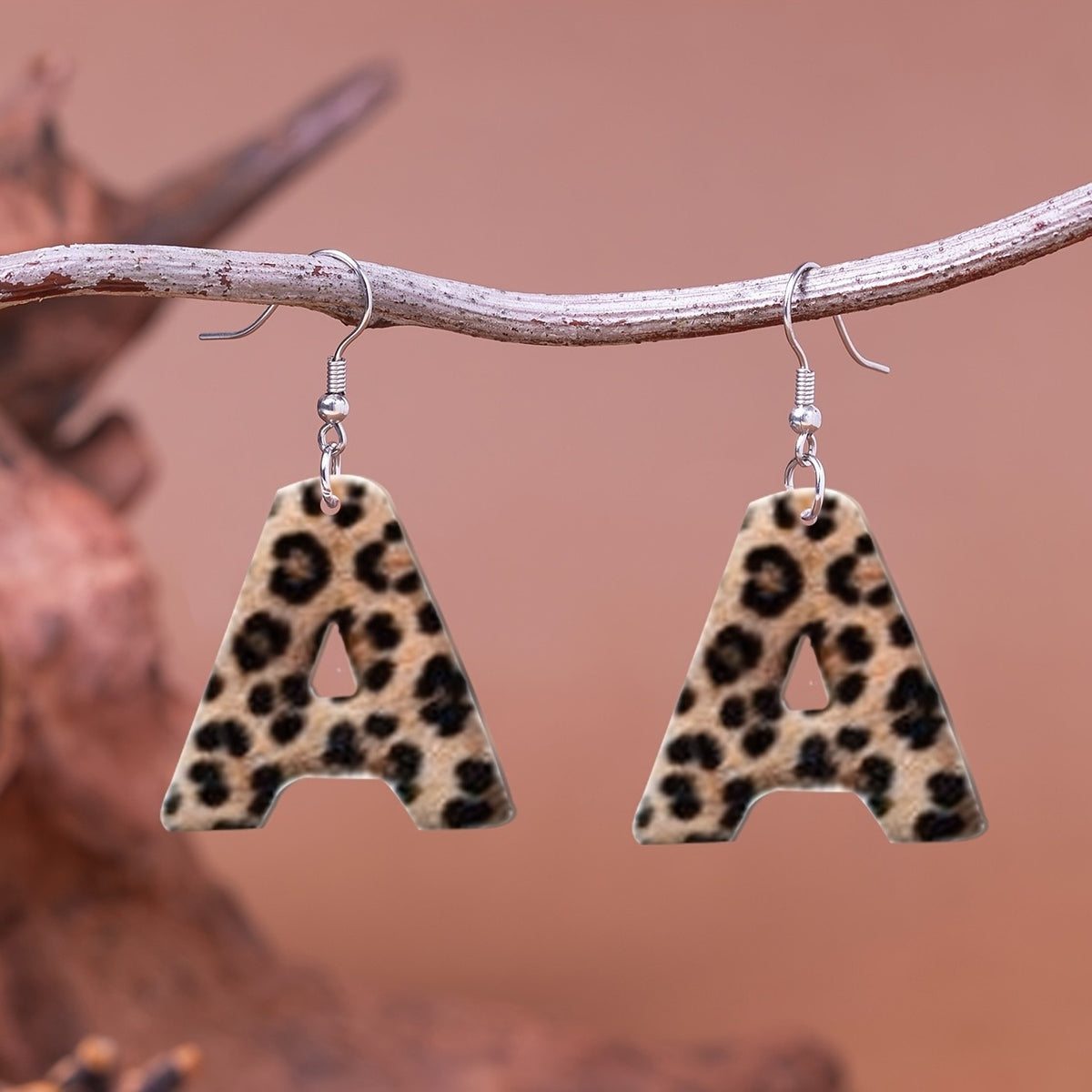 Leopard Print Initial Earrings