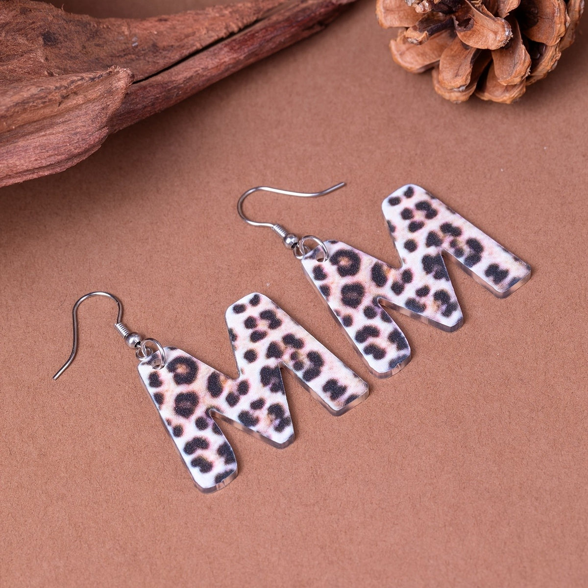 Leopard Print Initial Earrings