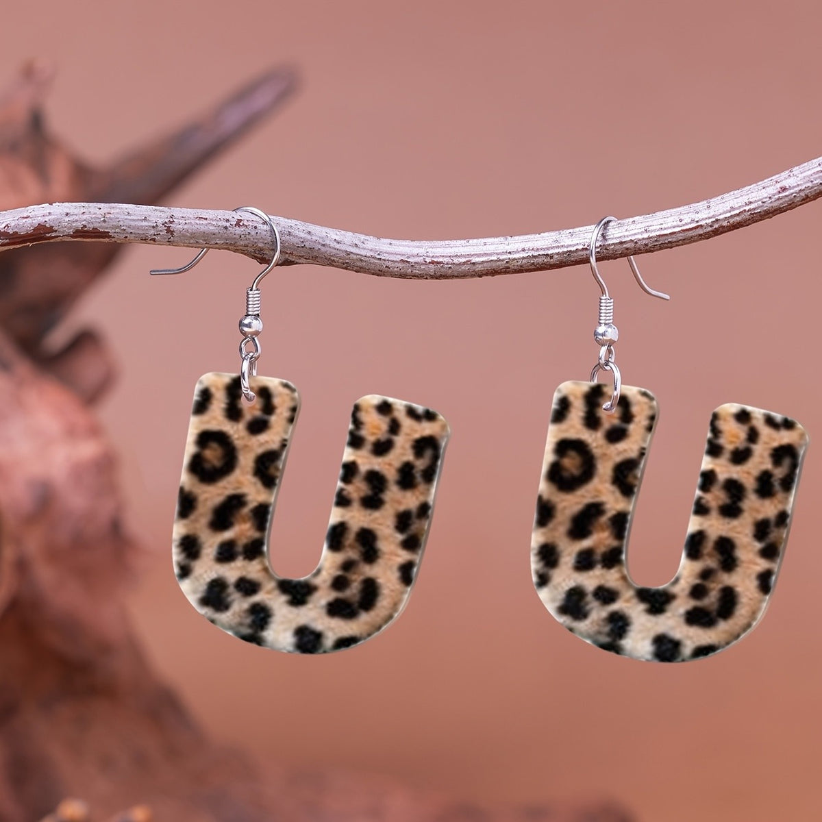 Leopard Print Initial Earrings