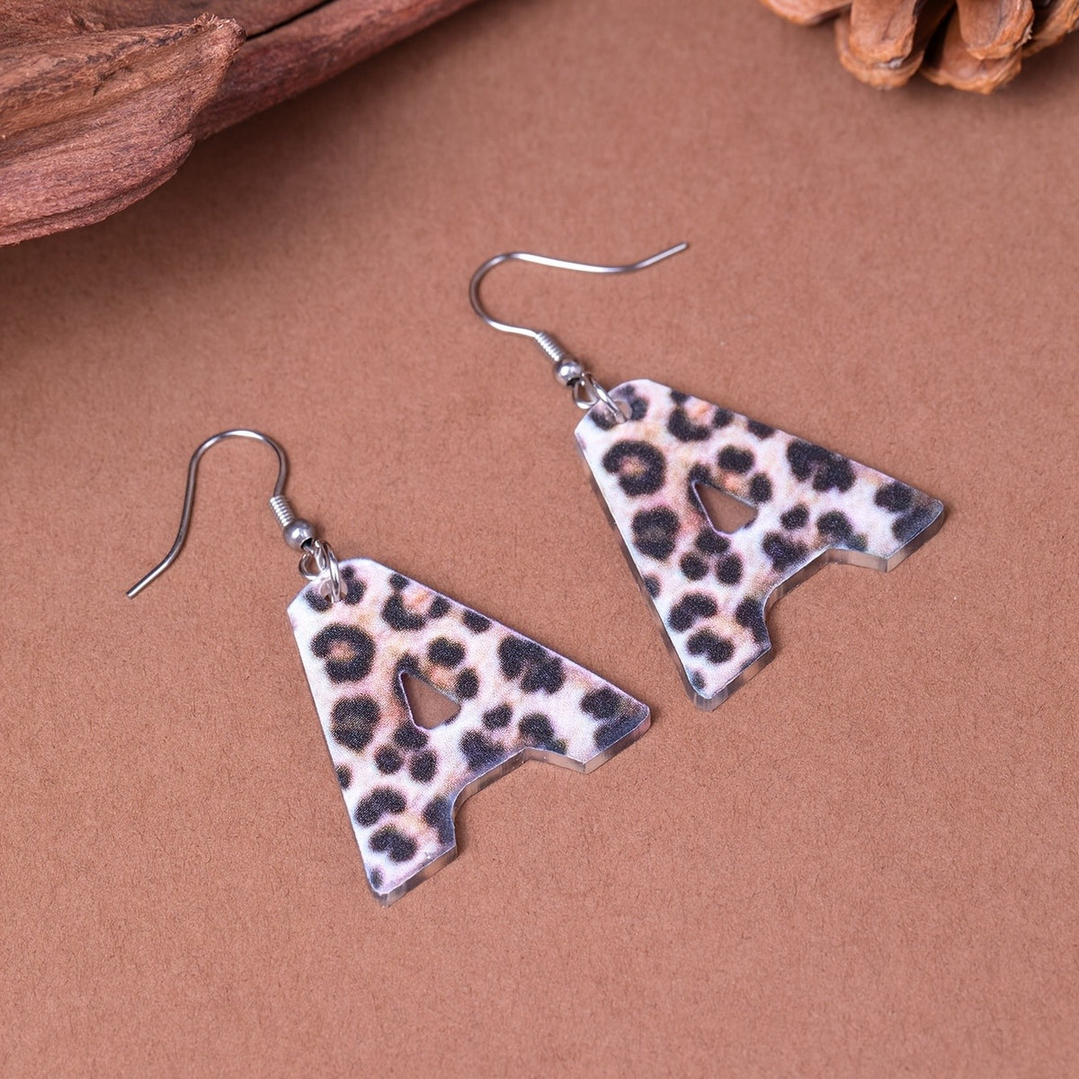 Leopard Print Initial Earrings