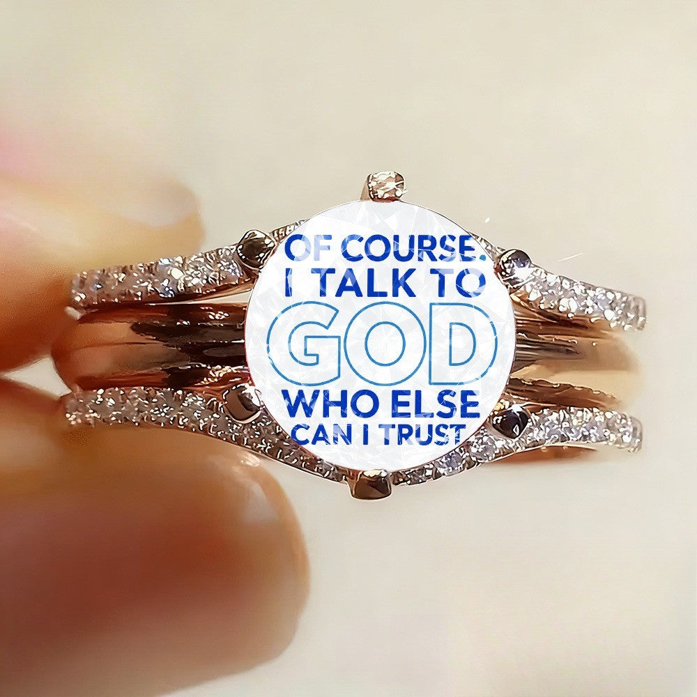 Blue Text Dome Statement Ring