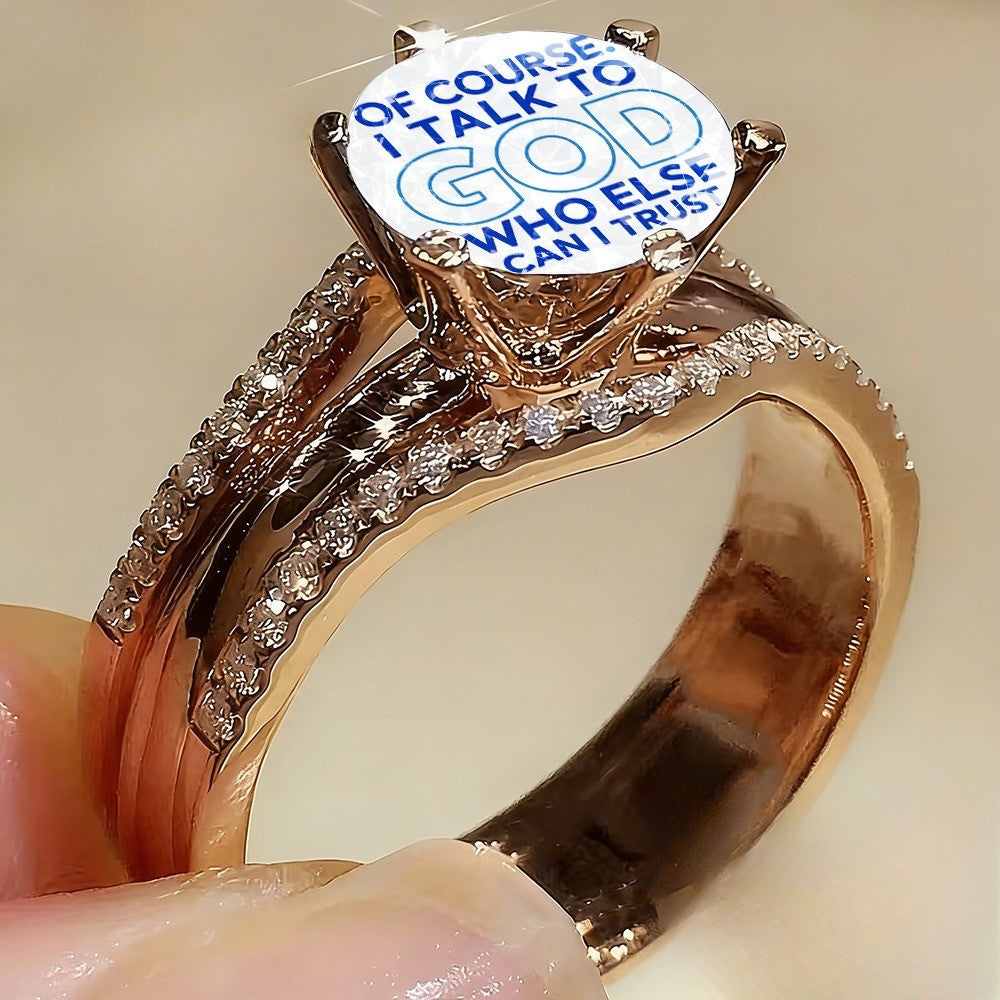 Blue Text Dome Statement Ring