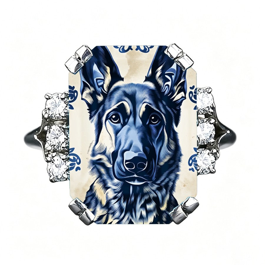 Blue German Shepherd Rectangular Ring