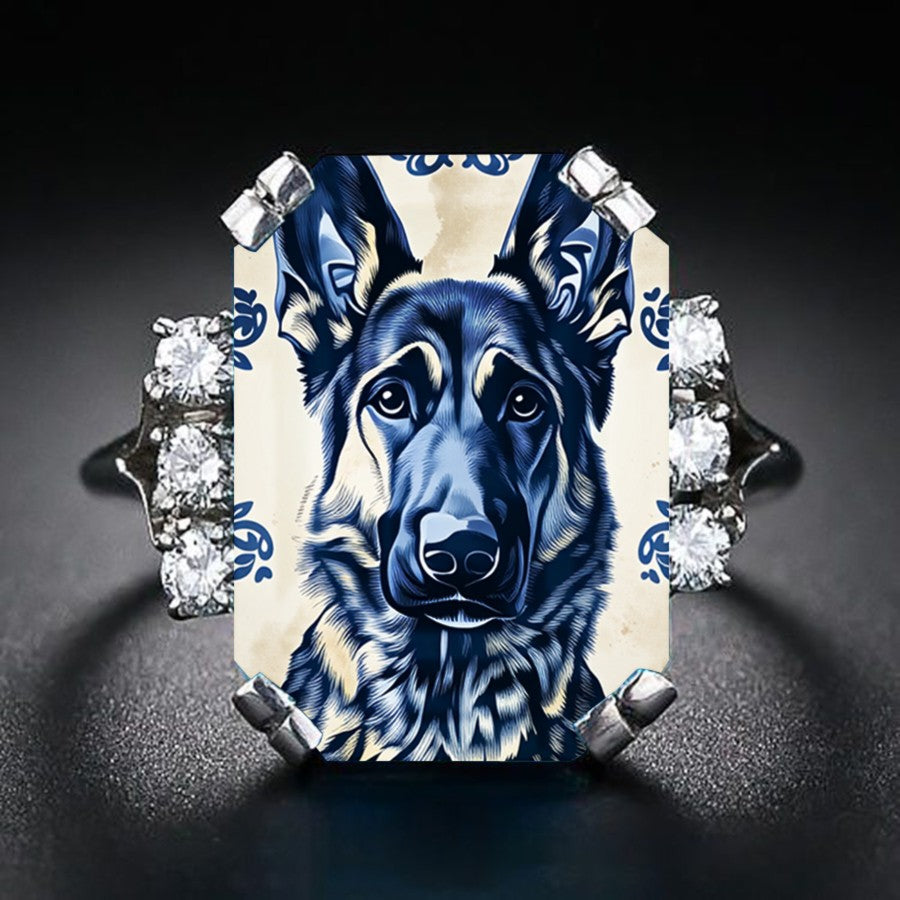 Blue German Shepherd Rectangular Ring