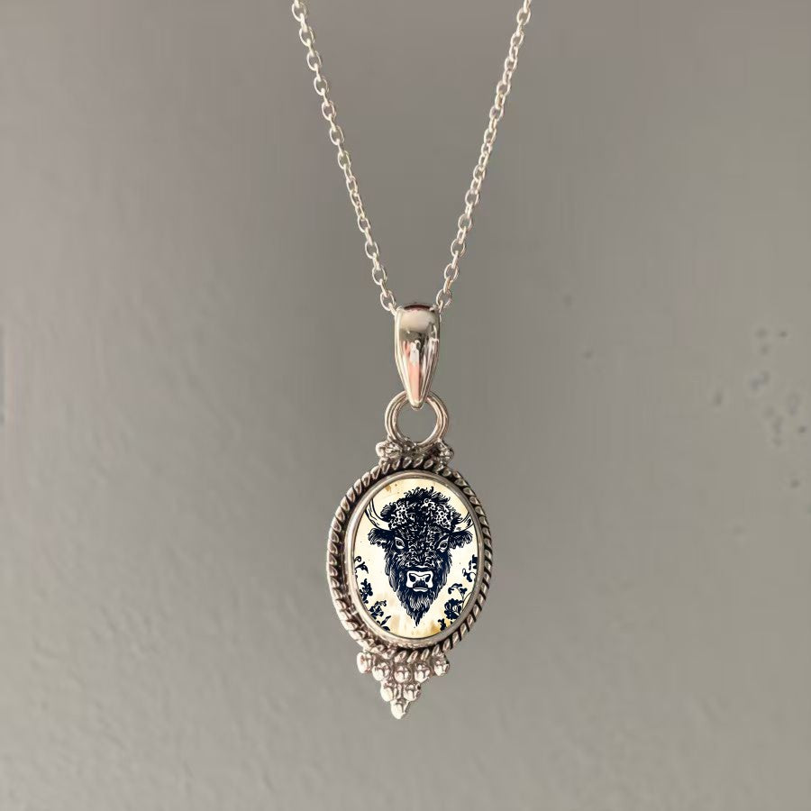 Buffalo Oval Pendant Necklace