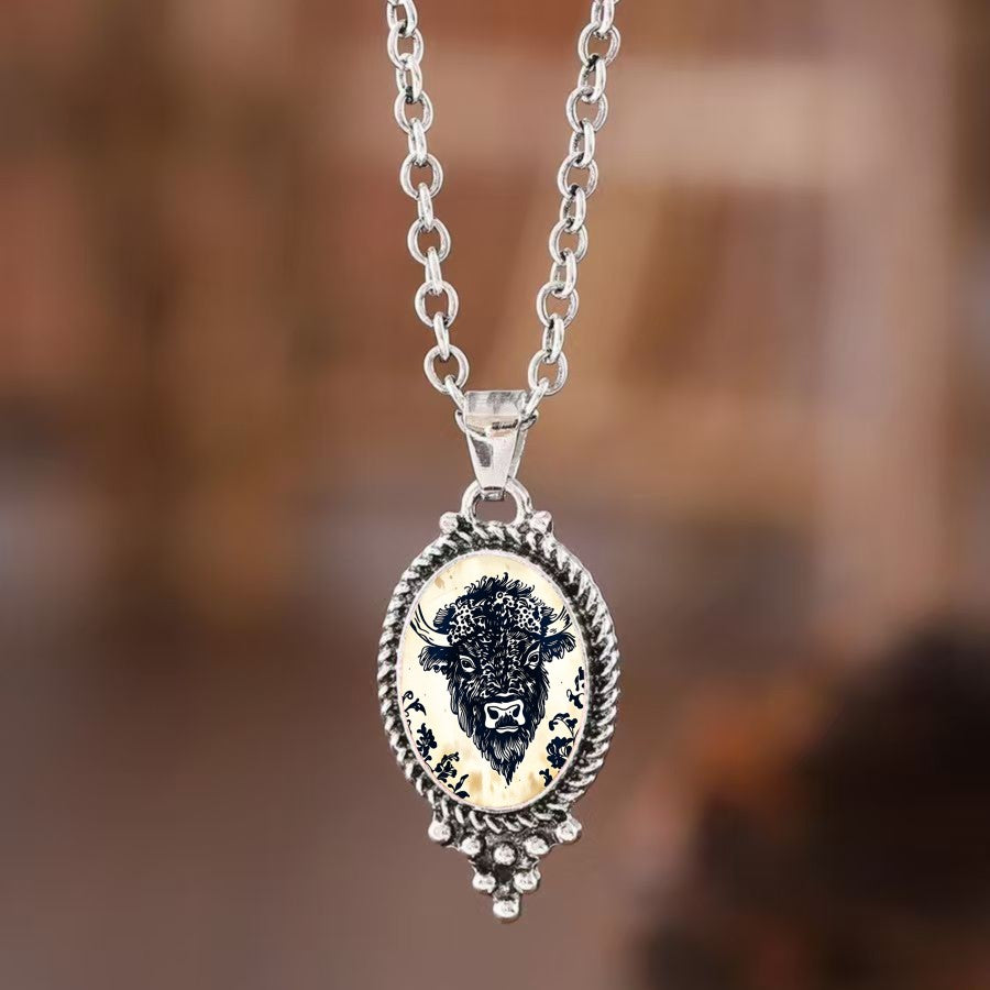 Buffalo Oval Pendant Necklace