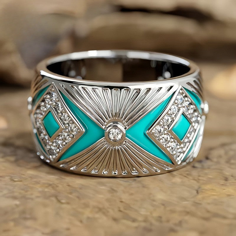 Teal Sunburst Statement Ring