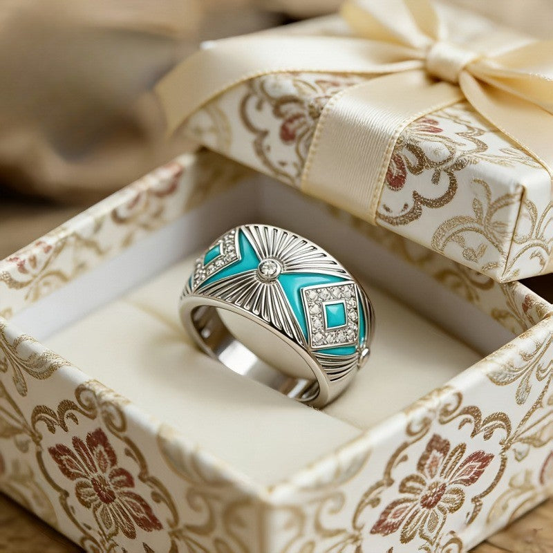 Teal Sunburst Statement Ring