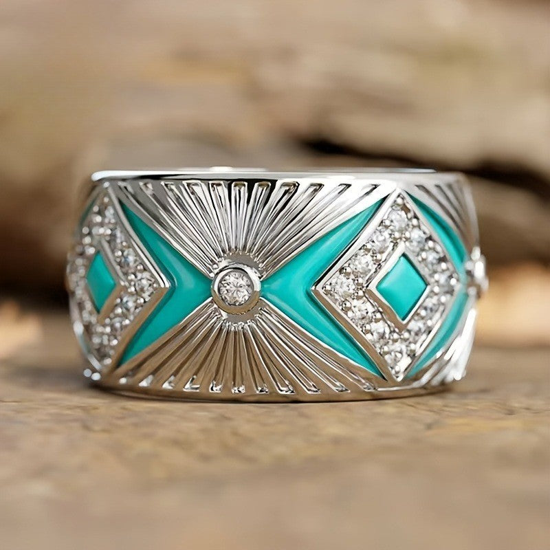 Teal Sunburst Statement Ring