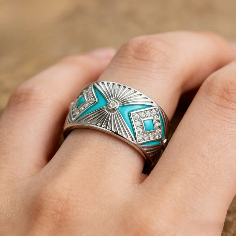 Teal Sunburst Statement Ring