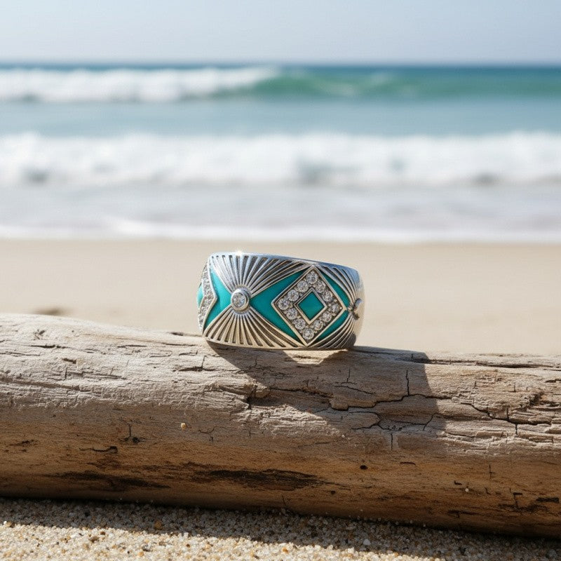 Teal Sunburst Statement Ring