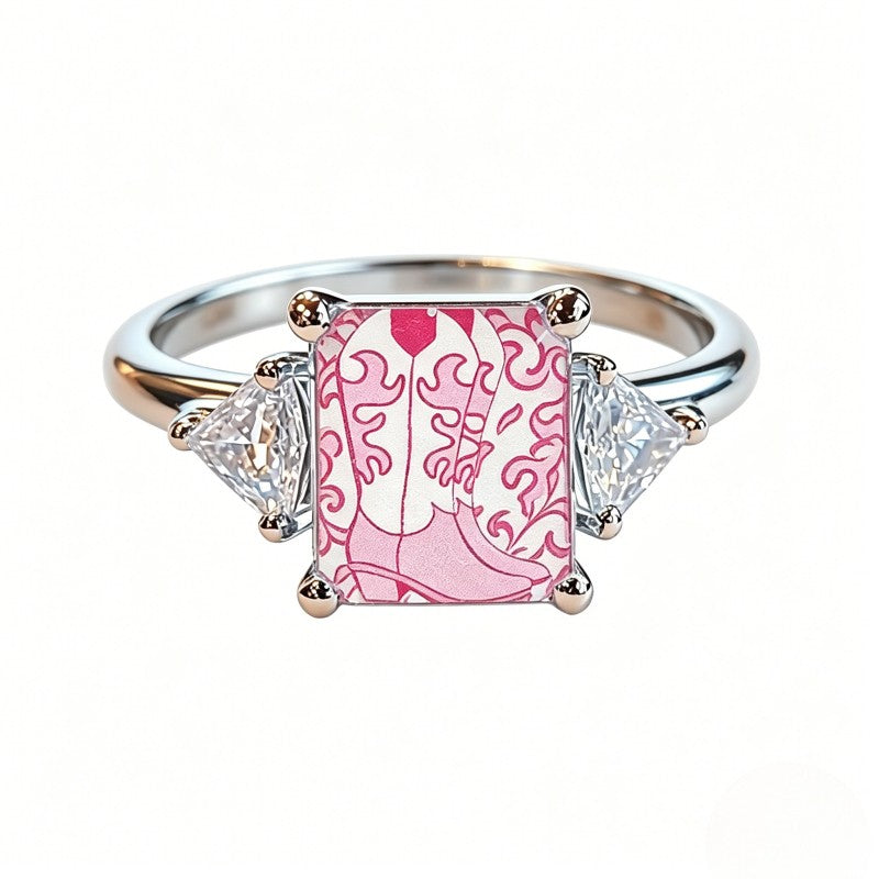 Pink Scrollwork Boot Square Ring