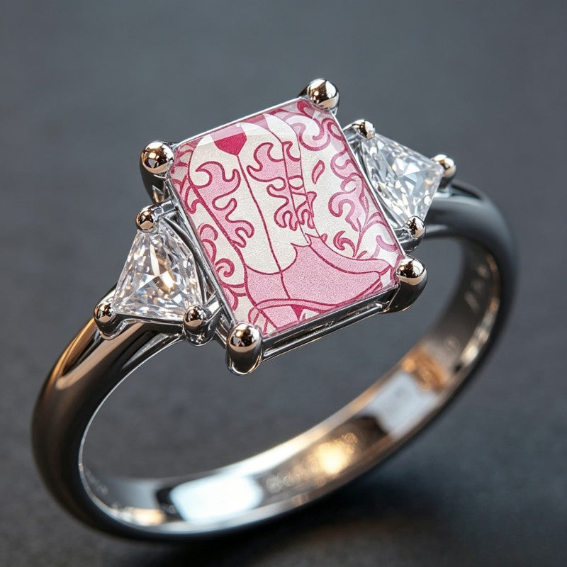 Pink Scrollwork Boot Square Ring