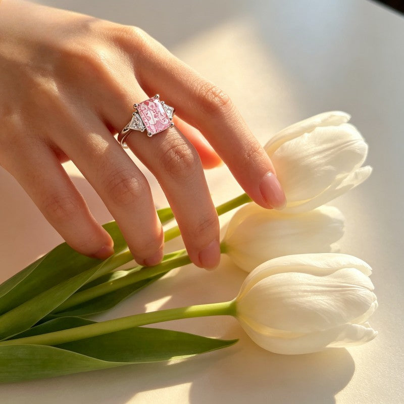 Pink Scrollwork Boot Square Ring