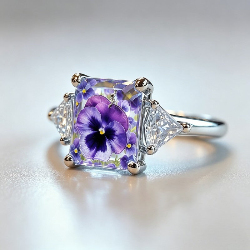 Purple Pansy Square Ring