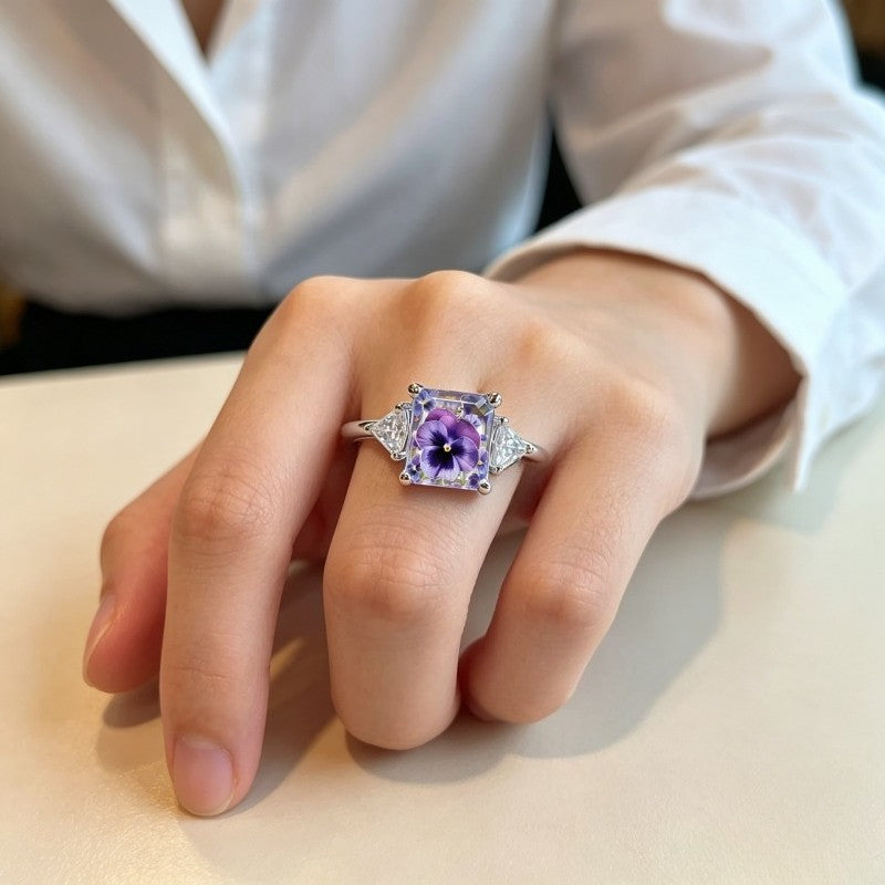 Purple Pansy Square Ring