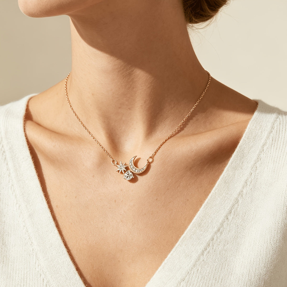 Crescent Moon & Star Cluster Necklace