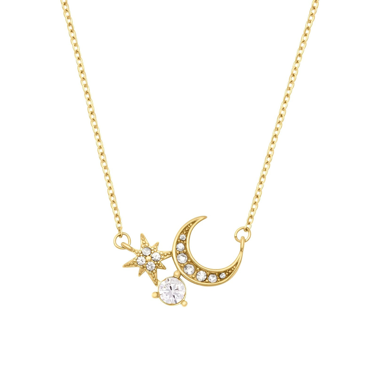 Crescent Moon & Star Cluster Necklace