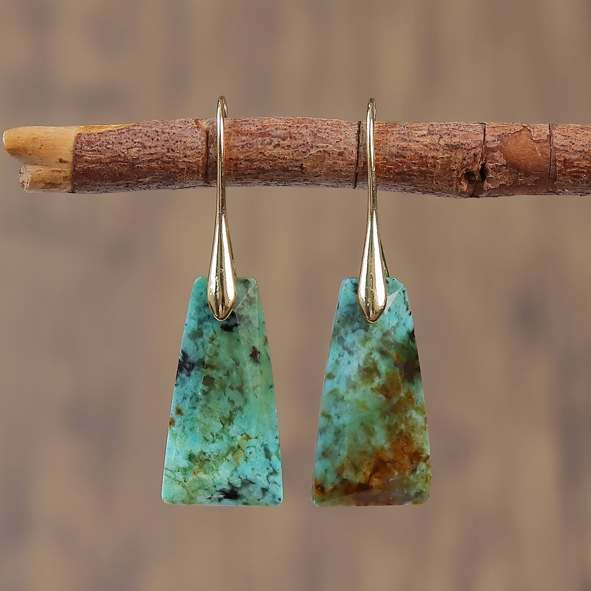 Green Stone Trapezoid Earrings