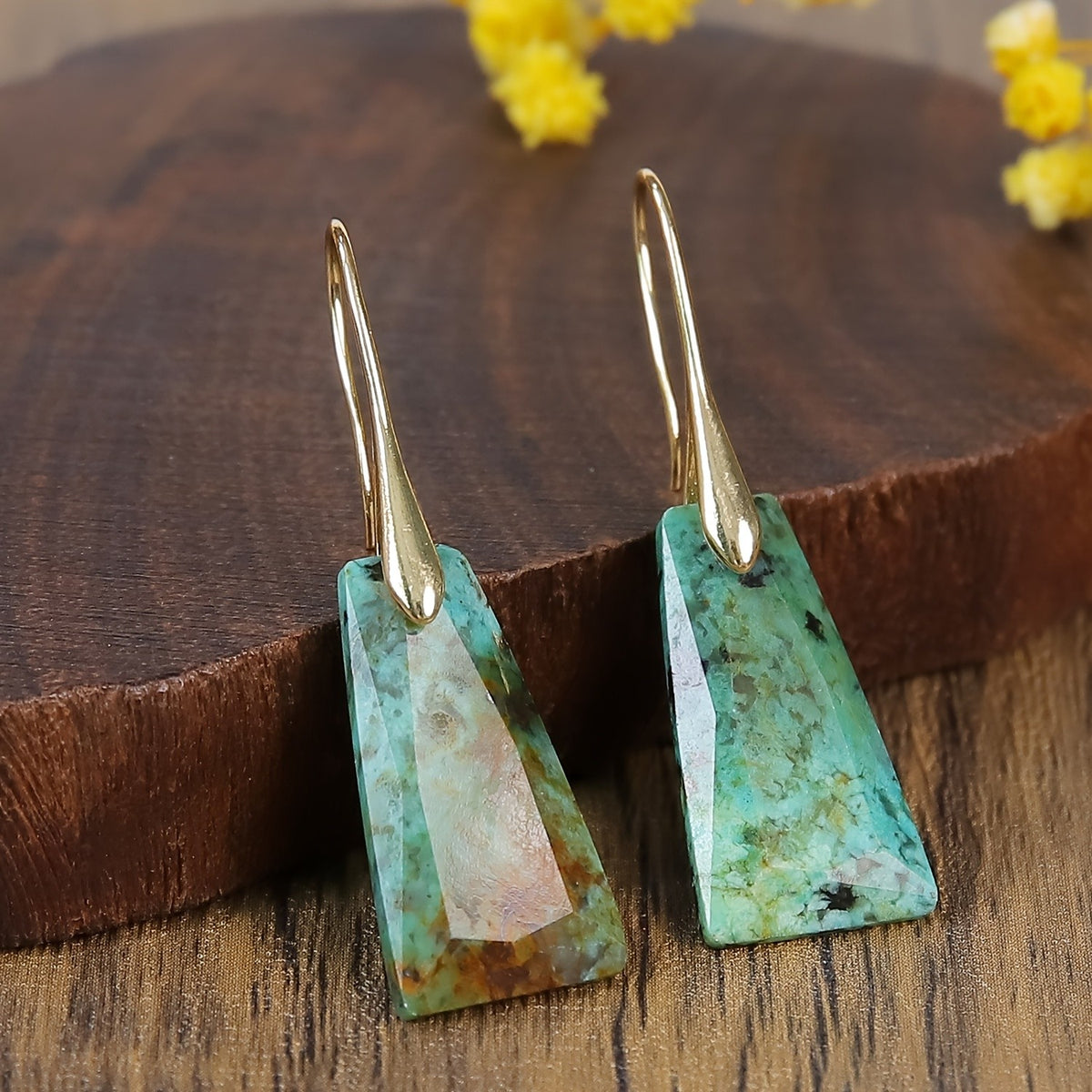 Green Stone Trapezoid Earrings