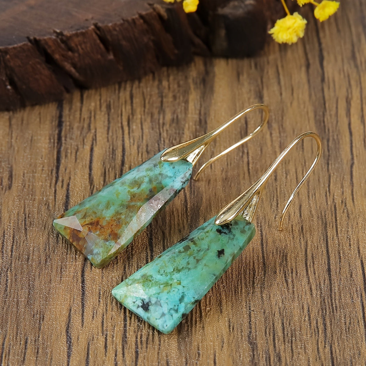 Green Stone Trapezoid Earrings
