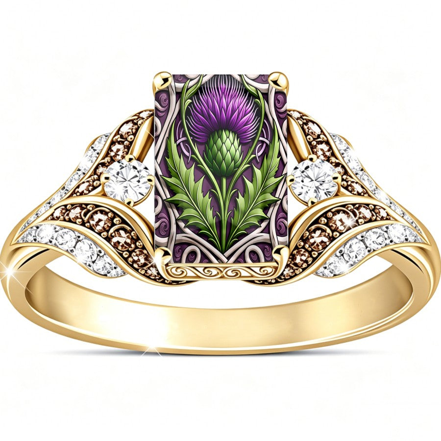 Purple Thistle & Crystal Statement Ring