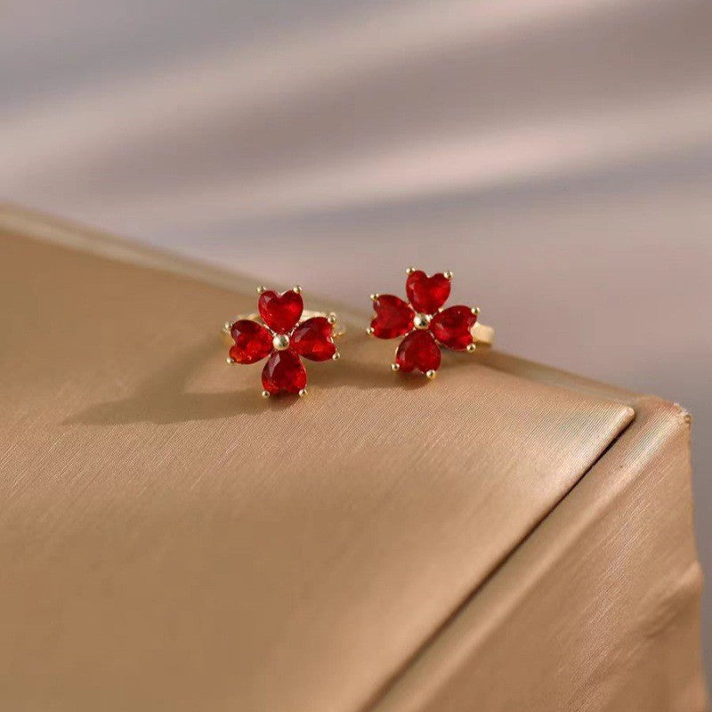 Heart Petal Flower Stud Earrings