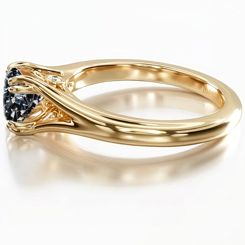 Black Stone Prong Ring